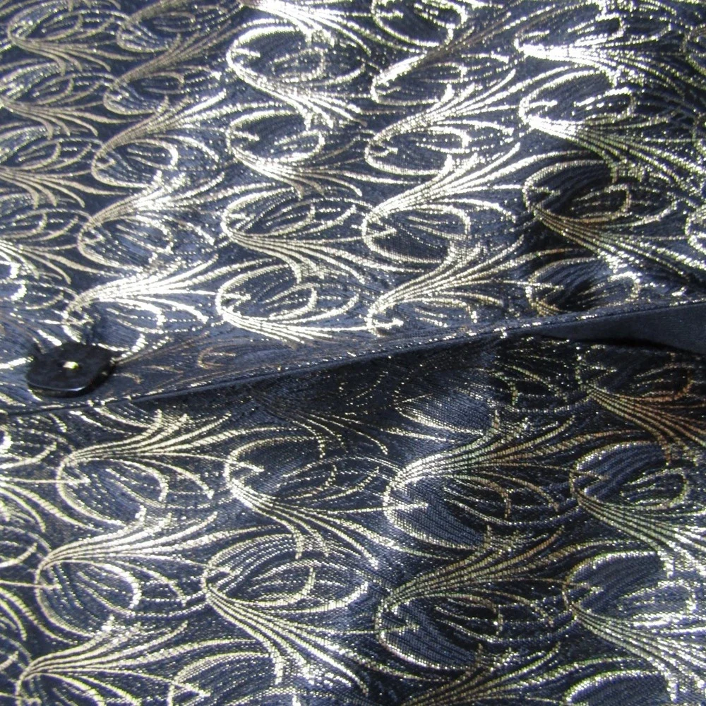 Formal Vest Men 4XL Gold Black Metallic Jacquard Tuxedo Waistcoat Wedding